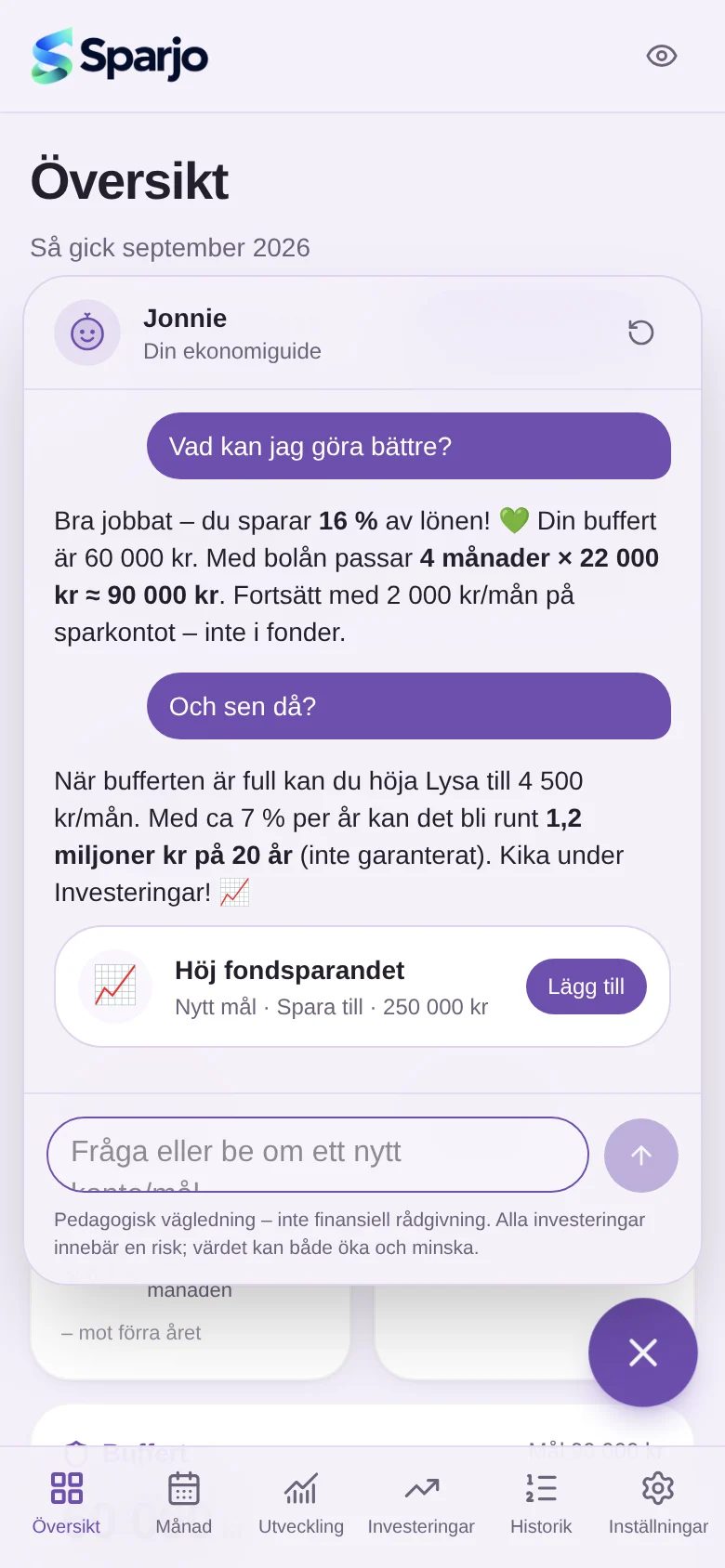 Jonnie i Sparjo räknar ut en buffert och föreslår ett nytt mål